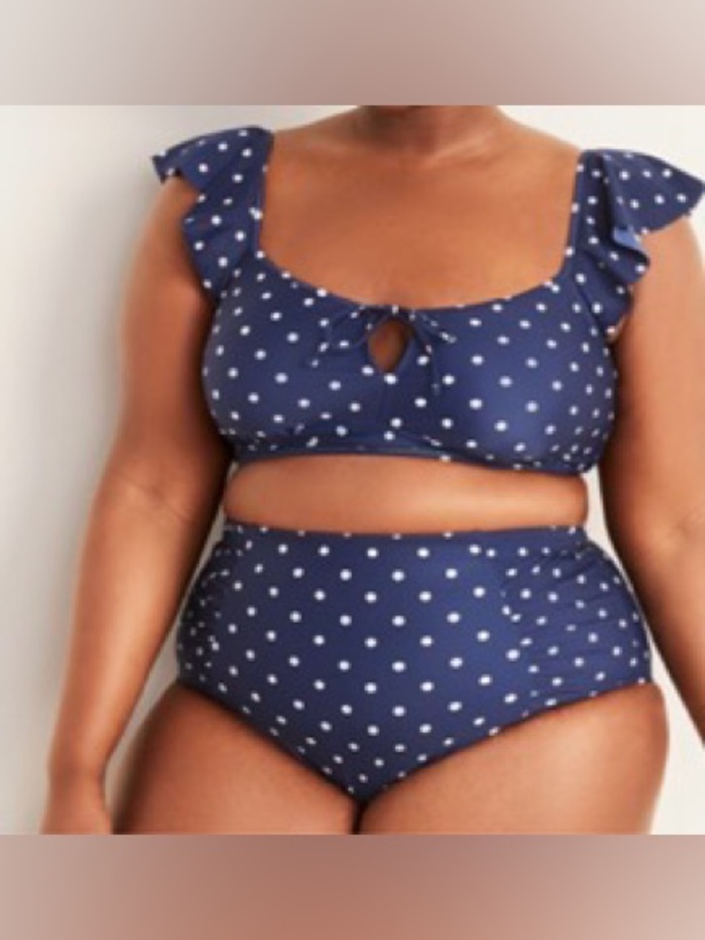 Polka-Dot Flutter-Sleeve Plus-Size Swim Top paired matching bottoms